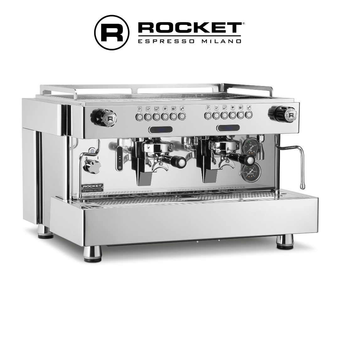 Rocket RE A Timer 2 Group Commercial Espresso Machine Watch and Puck