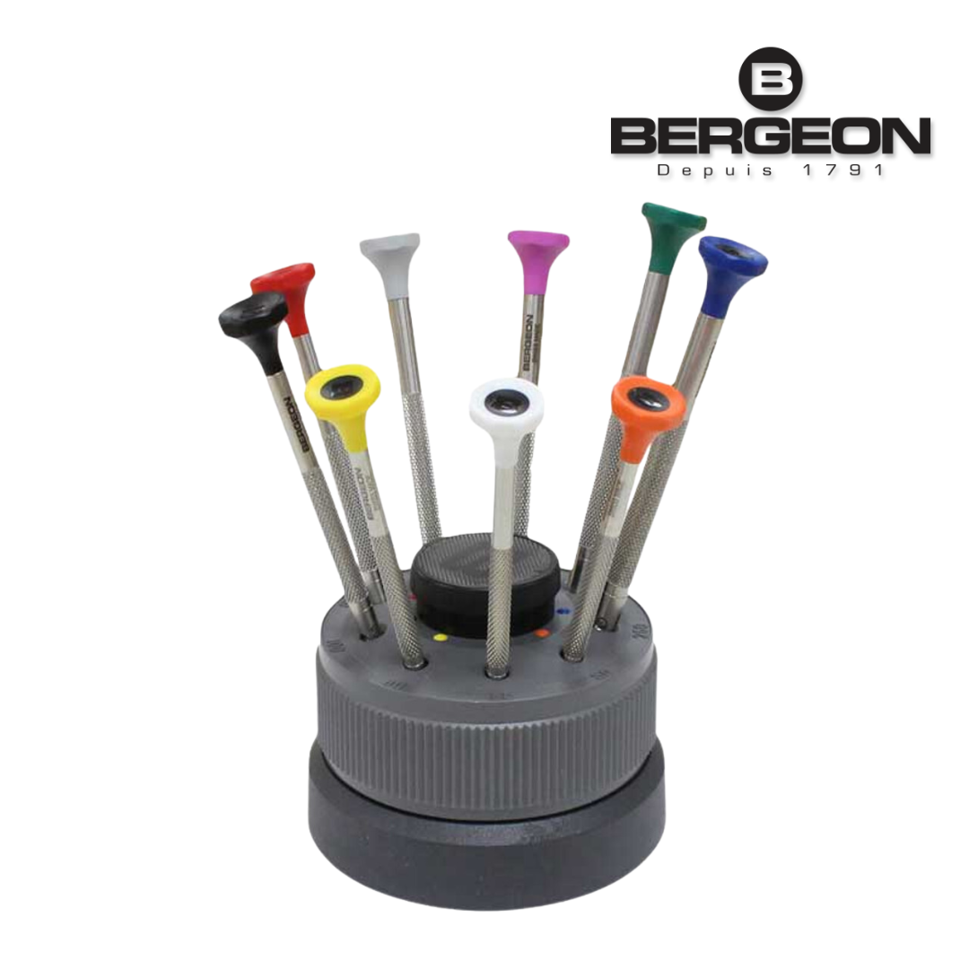 Bergeon 30081 S09 Screwdriver Set 9 Pieces with Rotating Stand