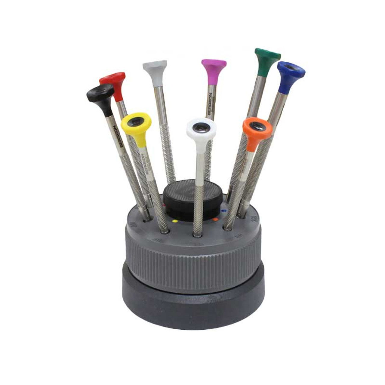 Bergeon 30081/S09 Screwdriver Set, 9 Pieces with Rotating Stand, Stainless Steel Screwdriver for Watch Making