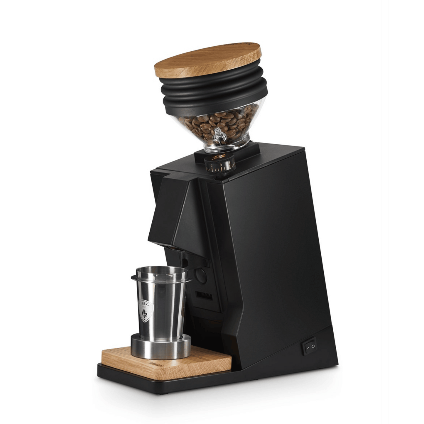 Eureka Oro Single Dose Coffee Grinder - ELR (extremely Low Retension) System, Dosing Cup, 65mm burr,  Oak Base