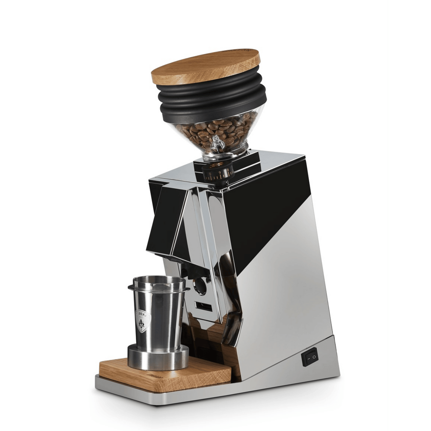 Eureka Oro Single Dose Coffee Grinder - ELR (extremely Low Retension) System, Dosing Cup, 65mm burr,  Oak Base