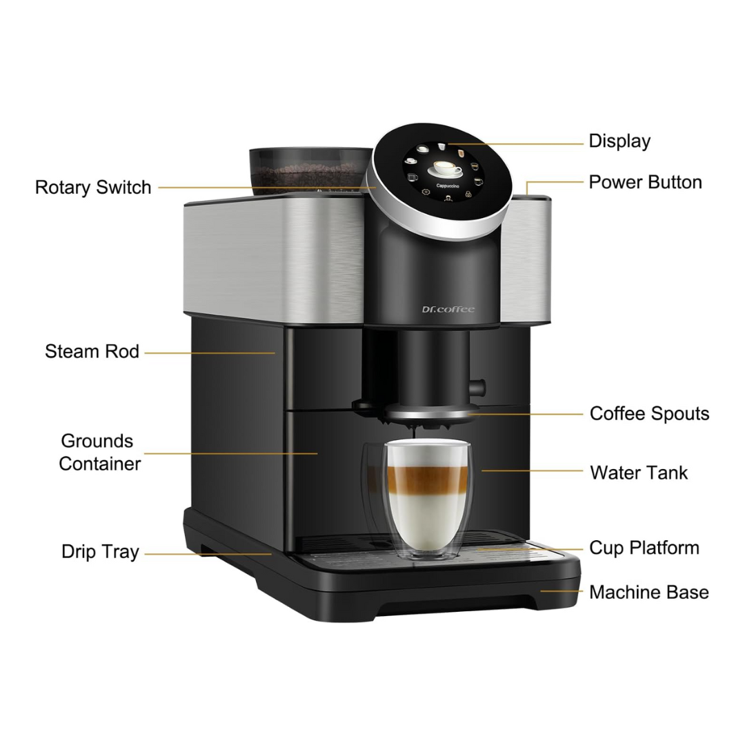 Dr Coffee H2 Home Automatic Espresso Machine, Automatic Milk Steaming