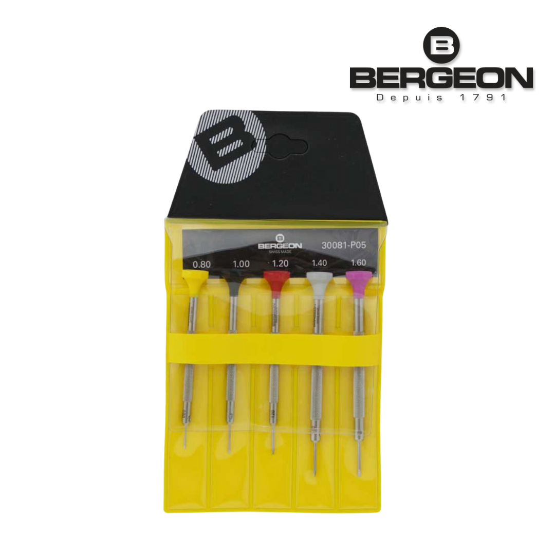 Bergeon 30081/P05 Screwdriver Set, 5 Pieces with Pouch, Stainless Steel Screwdriver for Watch Making