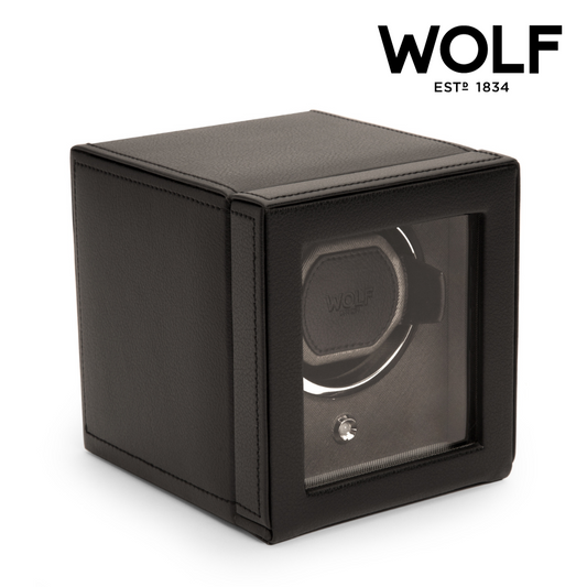 Premium Cub Watch Winder with Protective Cover by WOLF 1834 - Elegant and Efficient Automatic Watch Winding Solution