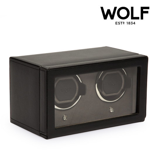 Premium Double Cub Watch Winder with Protective Cover by WOLF 1834 - Elegant Automatic Timepiece Maintenance Solution
