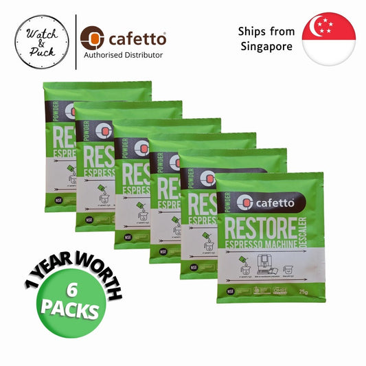 Cafetto Descale Powder Restore for Espresso Machines Cleaning, 25g sachet (6 packs) - Watch&Puck