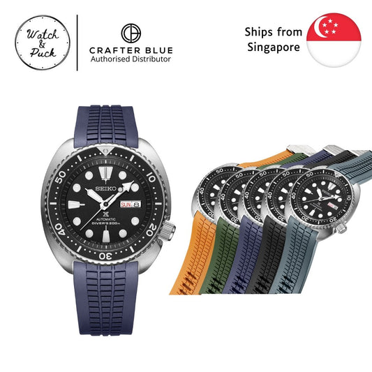 Crafter Blue Curved End Rubber Strap For Seiko Turtle (CB12) - Watch&Puck