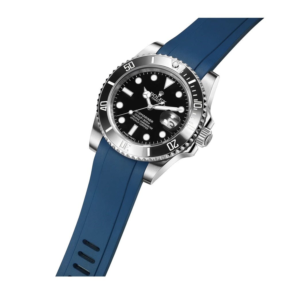 Crafter Blue Curved End Rubber Strap, RX01 model, Submariner, GMT Master I II, Explorer, Sea Dweller, - Watch&Puck