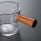 Espresso Shot Measuring Glass, Dual Sprout Dual Shot 2.5 ounces, 70ml, Glass Cup and Wooden Handle - Watch&Puck