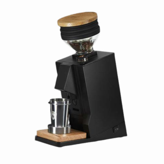 Eureka Oro Single Dose Coffee Grinder Black - ELR (extremely Low Retension) System, Dosing Cup, 65mm burr, Oak Base - Watch&Puck