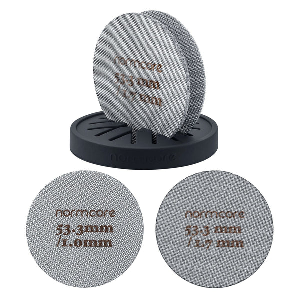 Normcore Puckscreen, 53.3mm 58.5mm width, 1.7mm thickness, 316 stainless steel, puck screen stand