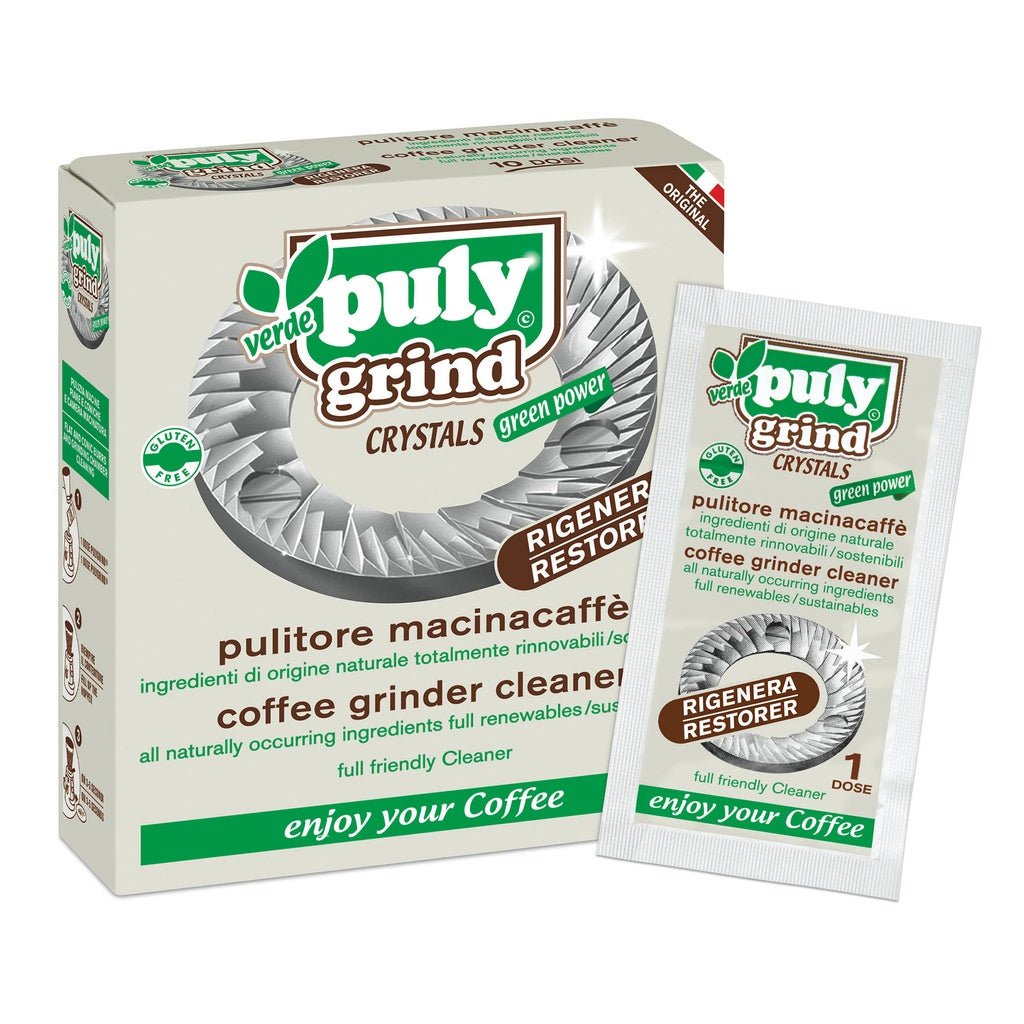 Puly Caff Plus Coffee Grinder Cleaner Crystal, 10 Sachet, All natural Ingredients, Absorbs oil and Destroys rancid - Watch&Puck
