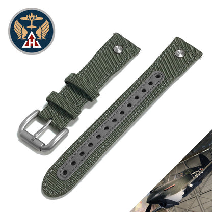 Haveston AAF Series Canvas Watch Strap, 20mm, woven nylon, engraved rivet, quick detach springbars, and soft underliner