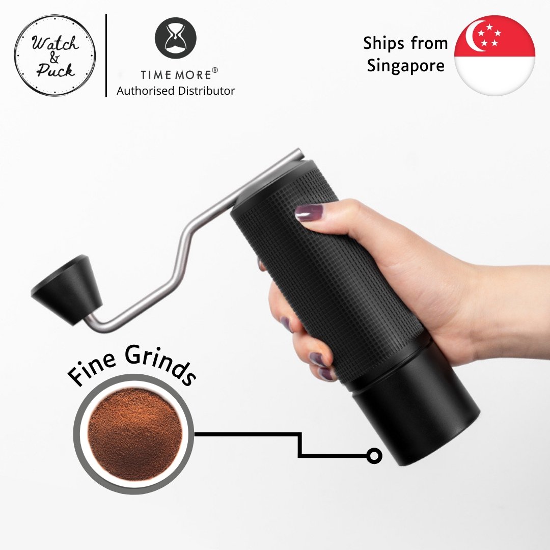Timemore Chestnut ESP Handheld Grinder for Espresso and Pourover Brewing, E&B Burrs, Grind faster and more efficient, Dual Bearings - Watch&Puck